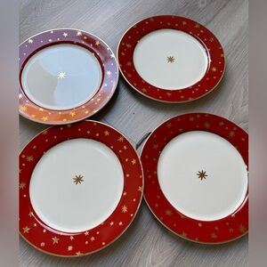 Galaxy Elegant Red and Gold Star fine porcelain 14k Gold Salad Plate Set of 4